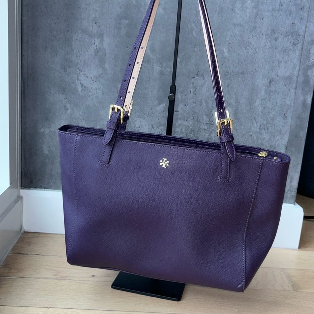 Tory Burch Eggplant executive tote.